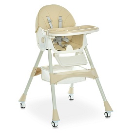 Стільчик M 6302 Beige для годування, складний, 5-ти точ.рем., екошкіра, регул.підніжка, бежевий - 1 - smarttoys.com.ua
