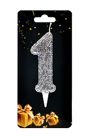 Свічка для торта  "Цифра 1" срібло магічне - 1 - smarttoys.com.ua