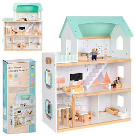 Дерев'яна іграшка Будиночок MD 0165 3 поверхи, світло, меблі,фігурки 3шт,бат(табл),в кор.,73-32-13см - 1 - smarttoys.com.ua