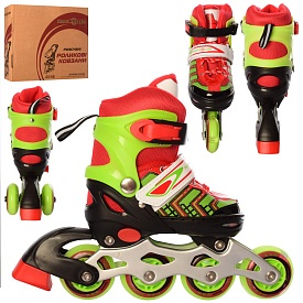 Ролики A 4137-XS-R(27-30) розсув.,шнур+бакля,ал.рама,кол.ПУ,64мм,1світло,комбо,черв.,кор.35-27-10см. - 1 - smarttoys.com.ua