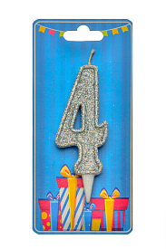 Свічка для торта  "Цифра 4" срібло блиск - 1 - smarttoys.com.ua