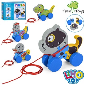 Дерев'яна іграшка каталка MD 0754 Пазл на колесах,тварина/пташка на колесах,4 види, в кор.,20-16-6см - 1 - smarttoys.com.ua