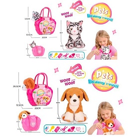 Тварина DR5126-27 м'яка іграшка,наб.грумера,сумка(пласт.),2види(собака,кіт),карт.обгортка,23-22-10см - 1 - smarttoys.com.ua