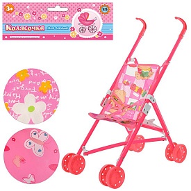 Візок M 0348 U/R для ляльки, тростинка(пластик), подвійні колеса, 3 кольори, кул, 51-43-24 см. - 1 - smarttoys.com.ua