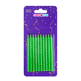 Свічки для торта "Спіральки" маленькі зелені 10 шт - 1 - smarttoys.com.ua