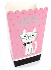 Коробочка картонна, для попкорну, святкова, Котик - 1 - smarttoys.com.ua
