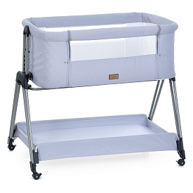 Приставне ліжко ME 1179 HARMONY Gray дитяче, 4 колеса, матрац, гойдалка, ремені, сірий - 1 - smarttoys.com.ua