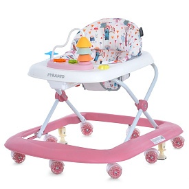 Ходунки ME 1217 PYRAMID Pink музика, колеса 8шт, стопор, на бат-ці, рожевий - 1 - smarttoys.com.ua