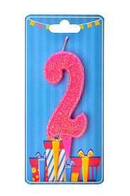 Свічка для торта  "Цифра 2" рожева блиск - 1 - smarttoys.com.ua
