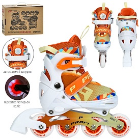 Ролики A4156-S-OR (31-34) розсувні,шнурівка+бакля,алюм.рама,ABEC-7,колеса ПУ64мм,світло,біл.-помаран - 1 - smarttoys.com.ua