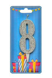 Свічка для торта  "Цифра 8" срібло блиск - 1 - smarttoys.com.ua