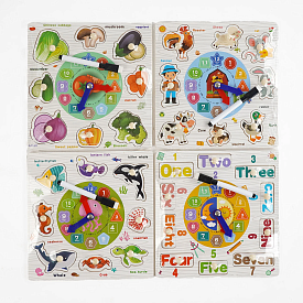 Вкладиші C 68284 (140) 4 види, дерев’яні, годинник, дошка для малювання, маркер “пиши-стирай”, ВИДАЄТЬСЯ МІКС ВИДІВ - 1 - smarttoys.com.ua