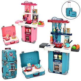 Кухня 008-601-606A 3в1, плита,звук,світло,духовка,посуд,продукти,складається у чемодан,2 кольори,бат - 1 - smarttoys.com.ua