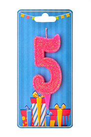 Свічка для торта  "Цифра 5" рожева блиск - 1 - smarttoys.com.ua