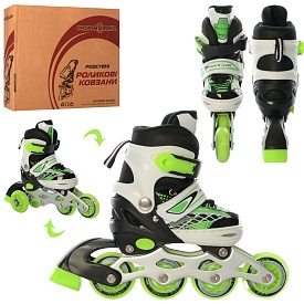Ролики A 4140-XS-GR(27-30) розсув., шнур.+бакля, ал.рама, кол.ПУ64мм, 1світло, комбо, зелений, кор. - 1 - smarttoys.com.ua