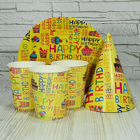 Набір на 10 персон Happy Birthday (жовтий) - 1 - smarttoys.com.ua