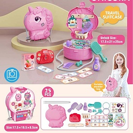 Набір ігровий KL02-2 аксес.для дівчат,набір перукаря,фотоапар.,25пред.,сумочка(єдиноріг),17-19-7,5см - 1 - smarttoys.com.ua