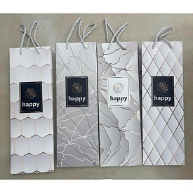 Пакет подарунковий паперовий під пляшку "Happy" 12*9*36см R95016 - 1 - smarttoys.com.ua