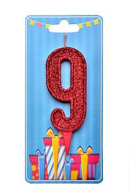 Свічка для торта  "Цифра 9" червона блиск - 1 - smarttoys.com.ua