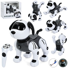 Тварина K55 (6шт) р/к, собака, 23см, акум, сенсорний, реагує на руку, музика, звук, звуки тварин, світло, танцює, команди, програмується, регулятор гучності, USBзарядне, в кор-ці, 28-25-17,5см - 1 - smarttoys.com.ua