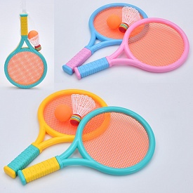 Ракетка MS 4380 дитяча, 2 шт., 2 кольори, волан, м'ячик пласт., 2 кольори, сітка, 20-41-7 см. - 1 - smarttoys.com.ua
