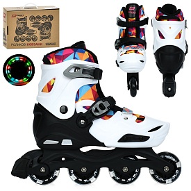 Ролики A4157-L-W (39-42) розсувні, бакля,пласт.рама,колеса 70мм,світло,зібрані,білий-рожевий,кор. - 1 - smarttoys.com.ua