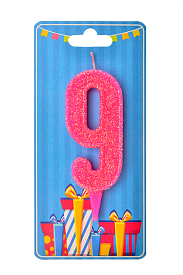 Свічка для торта  "Цифра 9" рожева блиск - 1 - smarttoys.com.ua