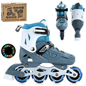 Ролики A4151-M-G (35-38)розсувні,шнурівка+бакля,алюм.рама,колеса ПУ70мм,устілка 22,5см,сірий+блакитн - 1 - smarttoys.com.ua