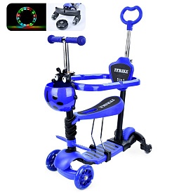 Самокат JR 3-101-DBL MAXI,5в1(біговел),сталь+пласт,3колеса,2пер.ПУ116мм,підніжка,бампер,світ,синій - 1 - smarttoys.com.ua