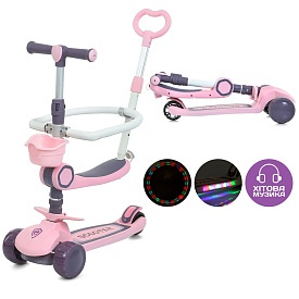 Самокат JR3-133-P 5в1(батьківька ручка, біговел), метал+пластик, 3колеса PU, 2пер 112мм,муз.світло - 1 - smarttoys.com.ua