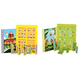 Дерев'яна іграшка Гра MD 2911 ігрове поле, 2 види (тварини/транспорт), кул., 22,5-22,5-0,5 см. - 1 - smarttoys.com.ua