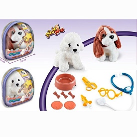 Тварина 908-1 собака,набір ветеринара(окуляри,ножиці,стетоскоп),тарілка+їжа,2 види,рюкзак,24-25-12см - 1 - smarttoys.com.ua