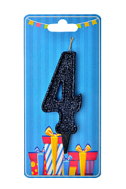 Свічка для торта  "Цифра 4" чорна блиск - 1 - smarttoys.com.ua