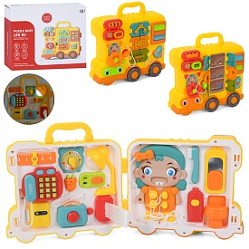 Гра YL625 бізіборд, автобус, фігурка, телефон,тостер,лампа,годинник,засуви,рух. деталі,мікс кольорів - 1 - smarttoys.com.ua