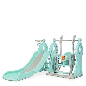 Гірка-гойдалка WM19011-5 баскетбольне кільце, пластик, кор., сіро-м'ятний, 152-184-103 см. - 1 - smarttoys.com.ua