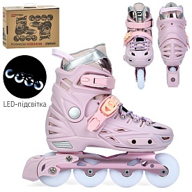 Ролики A4155-L-P розсув.,шнурів.+бакля,алюм.рама,кол.ПУ70мм,LEDсвітло,устілка 24см,рожев.,кор.,42-35 - 1 - smarttoys.com.ua