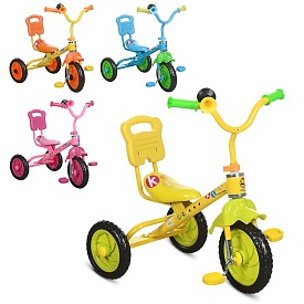 Велосипед M 1190 три колеса, блакитний, рожевий, жовтий, клаксон - 1 - smarttoys.com.ua