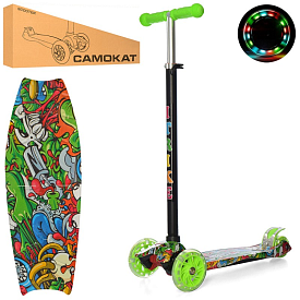 Самокат JR 3-055-1-WP2 MAXI, алюм.+пласт., кол.3шт.ПВХ-світло, 2пер.120мм, кермо 79/88см, принт,кор. - 1 - smarttoys.com.ua