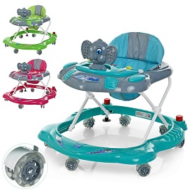 Ходунки M 3167 слоник, колеса 7 шт., стопор, 3 кольори (рожевий,блакитний,зелений), муз.,світло,кор. - 1 - smarttoys.com.ua