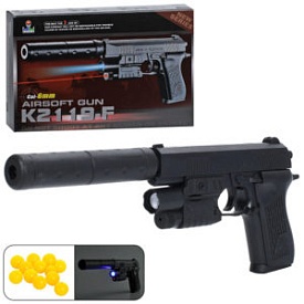 Пістолет K2119-F пластикові кулі, світло, лазер, на бат(табл), в кор-ці, 21-14,5-4см - 1 - smarttoys.com.ua