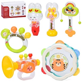 Гра YL560B набір брязкалець 6шт.(брязкальце 2шт, прорізувач, свисток, дудка, бубон,кор.,23-14,5-9см. - 1 - smarttoys.com.ua