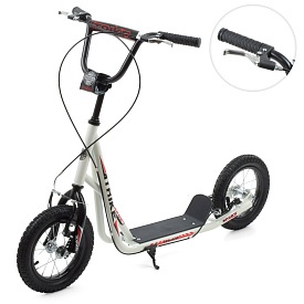 Самокат SR 2-045-3-W дорослий, сталь, 2кол.-гума 12д., ручне гальмо, білий, підніжка 28-11 см. - 1 - smarttoys.com.ua