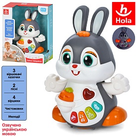 Гра HE9991 UA (12шт) Зайчик Чеберяйчик, 19см, музика-звук(УКР), 4 віршики, 2 пісні, 3 віршовані казочкм, чистомовки, фрази, мелодії, світло, їздить/танцює, рухає лапами, кліпає очима, 2 режими гучності, на бат-ці, в кор-ці, 18-23,5-12,5см - 1 - smarttoys.com.ua