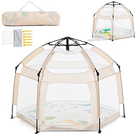 Намет MR 1512 Ivory Beige автомат.,каркасний,,вхід-застібка-блискавка,стіни-сітки,килим,беж.,136-114 - 1 - smarttoys.com.ua