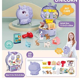 Набір ігровий KL02-7 догляд за дом.тваринами,собачки5шт.,аксес.,19пред.,сумочка(єдиноріг),17-19-7,5с - 1 - smarttoys.com.ua