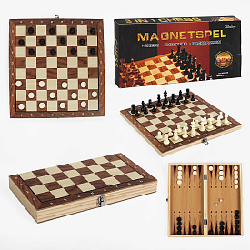 Шахи магнітні C 61553 (48)  3в1, шашки, нарди, дерев’яна дошка 34х34 см, в коробці - 1 - smarttoys.com.ua