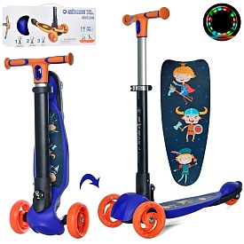 Самокат JR 3-060-35-BL MAXI,сталь+плас.,3кол.ПУ,2пер120мм-світ.,заднє70мм,підн.30-13см,кермо72-81см. - 1 - smarttoys.com.ua