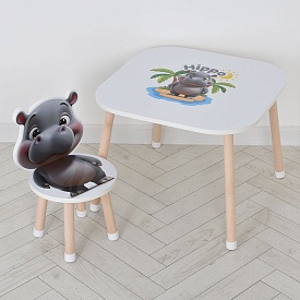 Столик M 502-6 1 стільчик, дерев'яний, бегемотик - 1 - smarttoys.com.ua