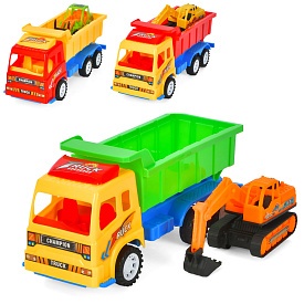 Набір з транспортом 2366-7-8E самоскид26см(інерц)будтехніка, рух.деталі,мікс.у пакеті, 26-12-9см - 1 - smarttoys.com.ua