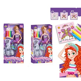 Лялька DSJ278-4 лялька з вбранням,шарнірна,плаття-розмальовка,фломаст.6шт, мікс видів.кор.16-31-5см - 1 - smarttoys.com.ua